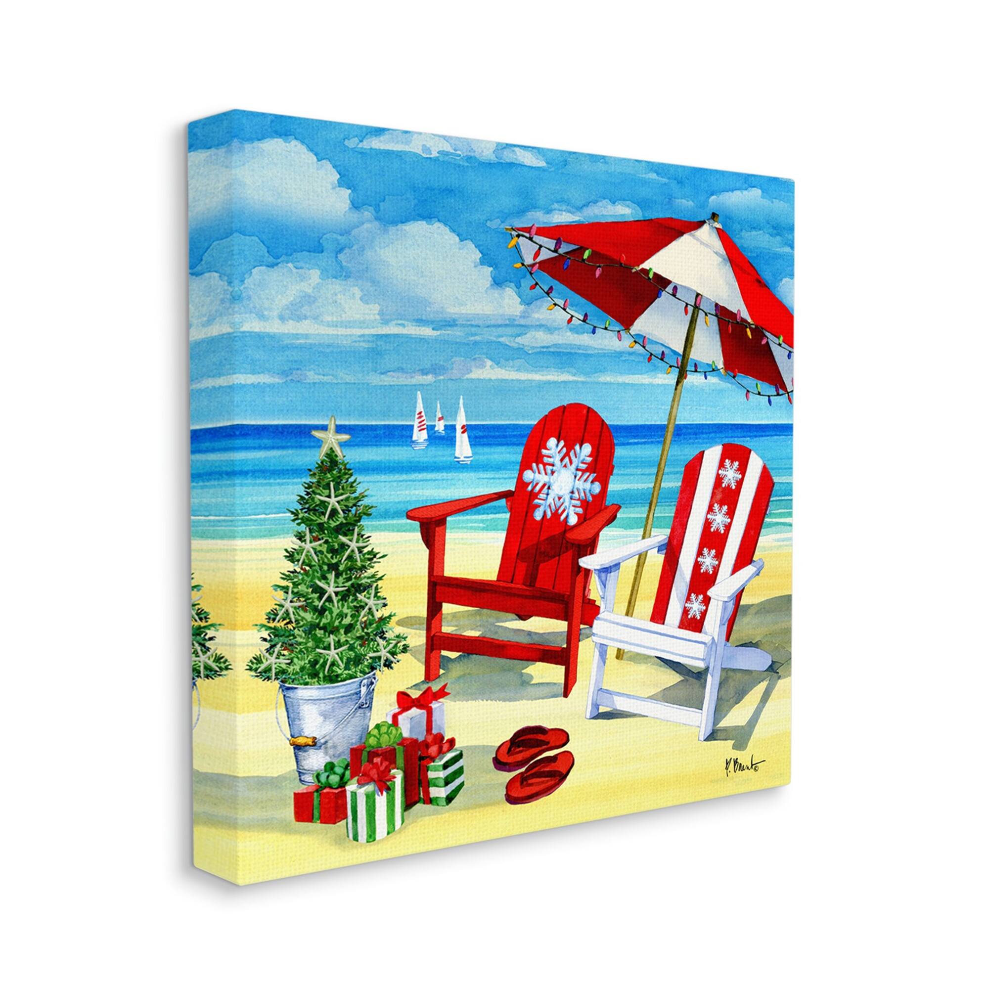 Stupell Industries Christmas Coastal Scene Canvas Wall Art